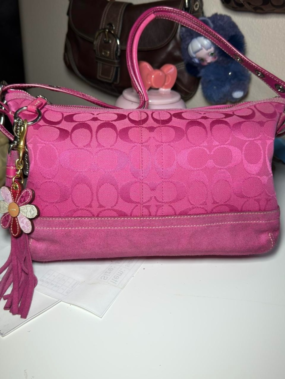 Coach Pink Signature Jacquard Shoulder Bag